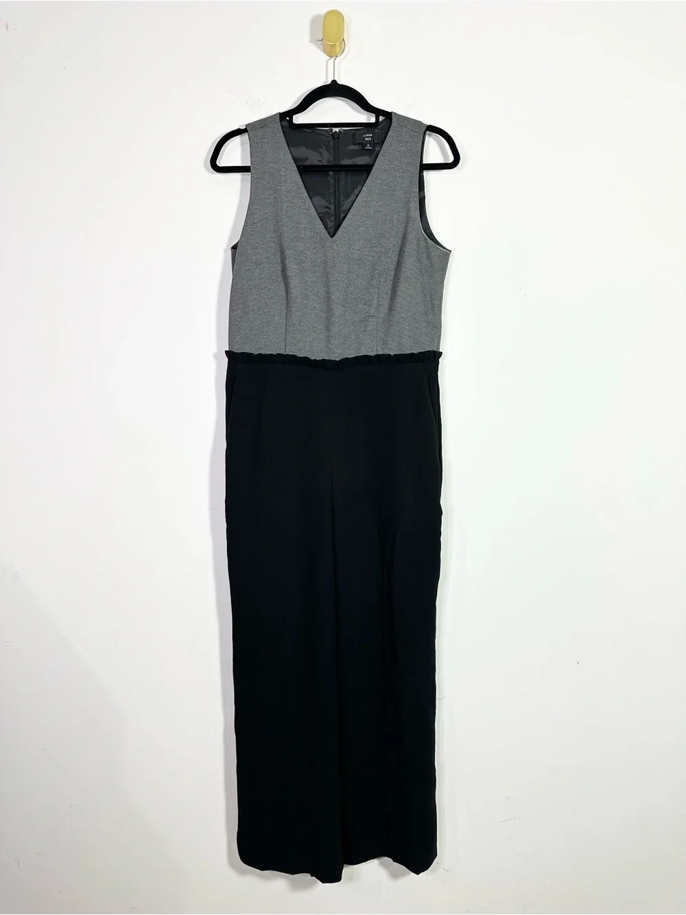 J. Crew Gray Black Sleeveless V-Neck Straight Leg Jumpsuit
